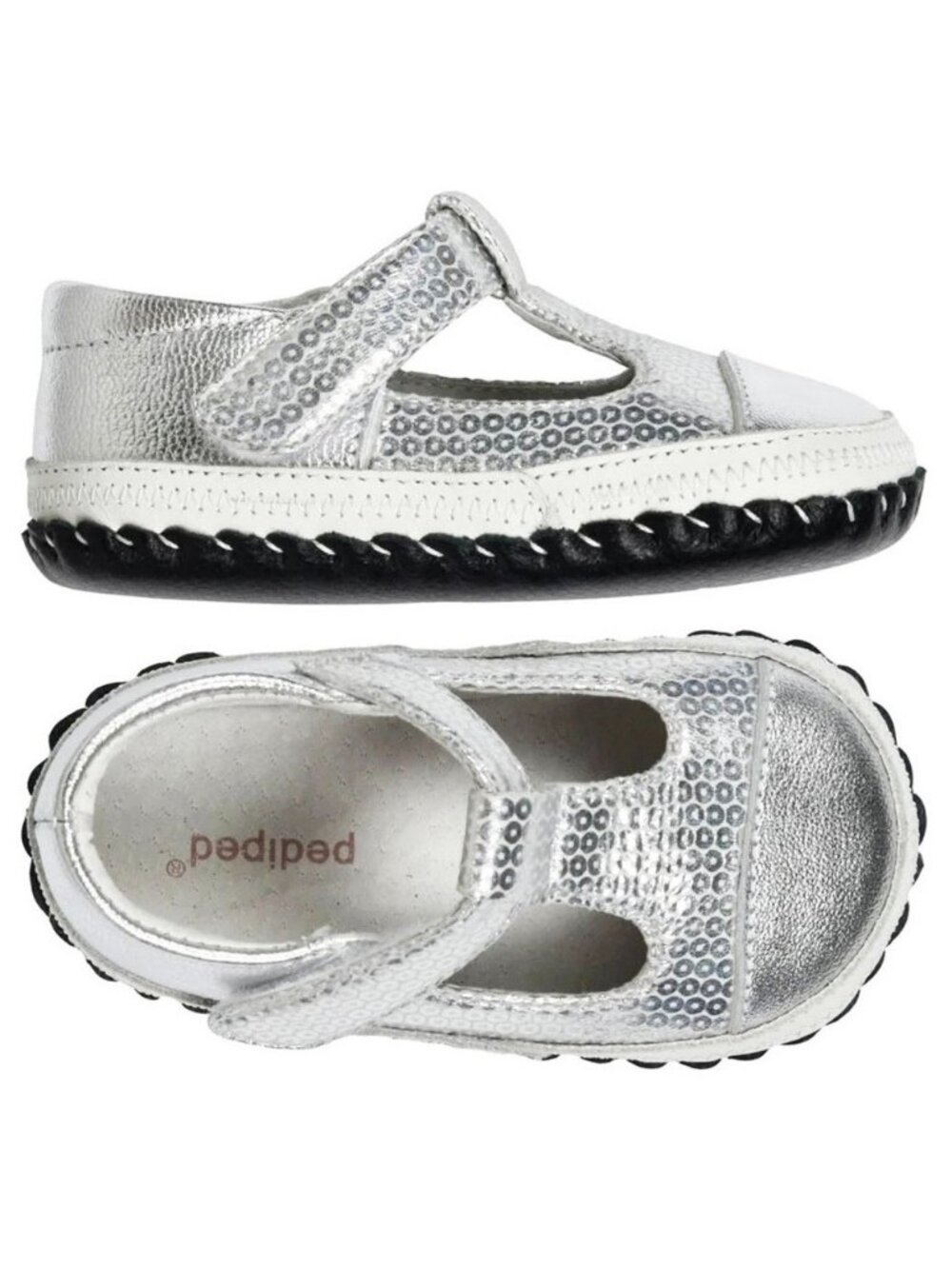 [NEW] Soft Sole Baby T-Strap Shoe Metallic Silver Reflective Size (0-6) Months